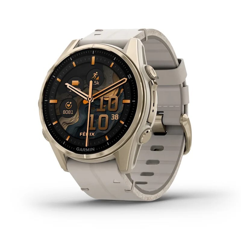 Смарт-часы Garmin FENIX 8 43mm Amoled Sapphire Soft Gold Stainless Steel Fog Gray Leather Band plus A Fog Gray/Dark Sandstone