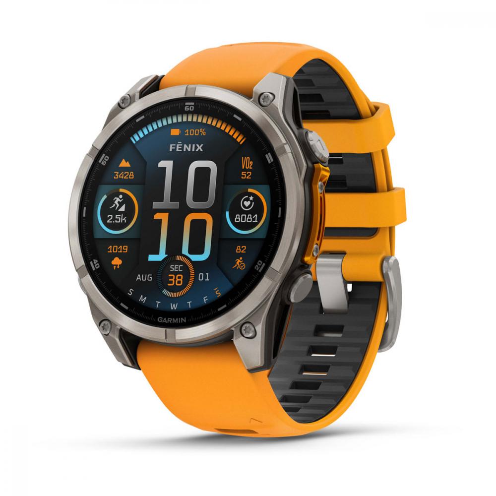 Смарт-часы Garmin FENIX 8 47mm Amoled Sapphire Titanium with Spark Orange/Grapphite Silicone Band