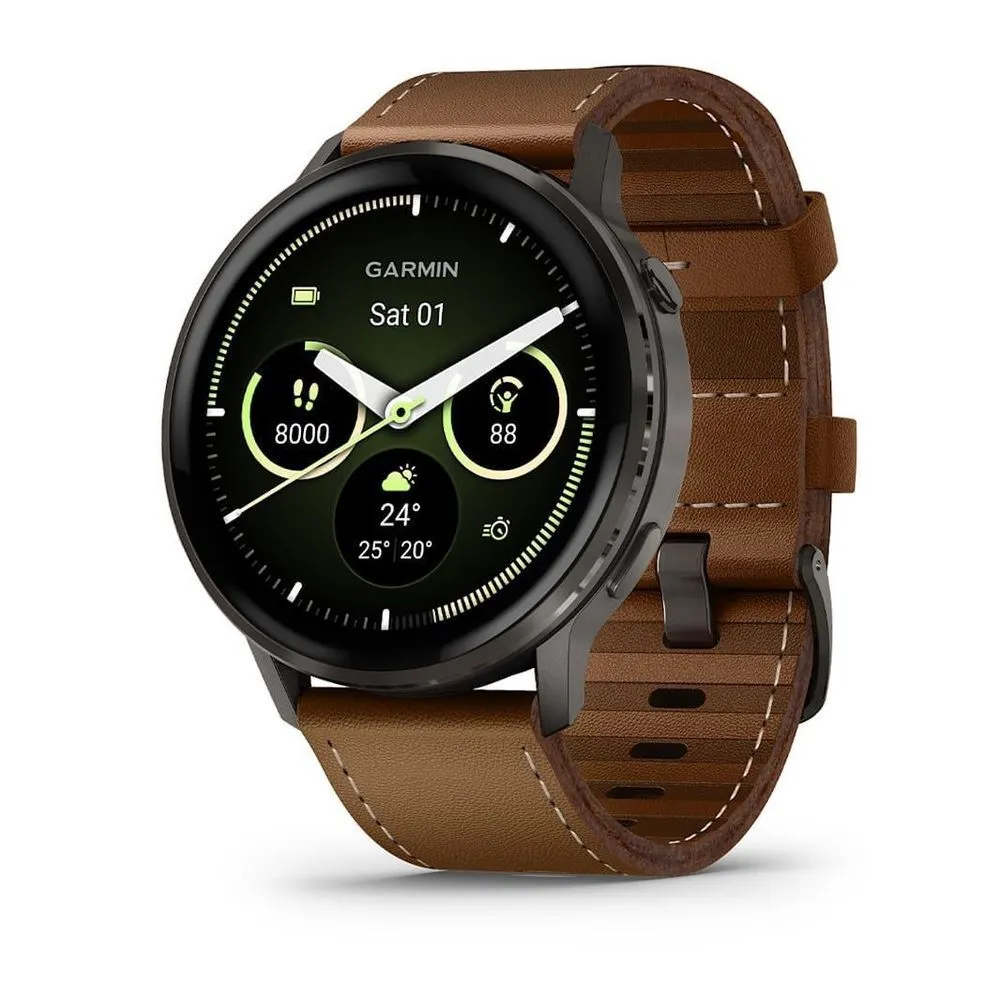 Смарт-часы Garmin Venu 4 45mm Slate Bezel With Black Silicone Band and Brown Leather Band