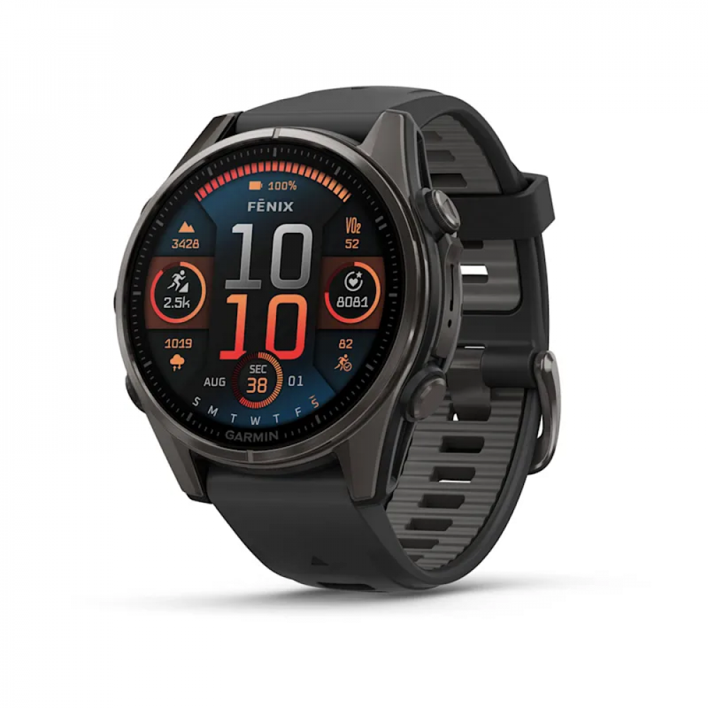 Смарт-часы Garmin FENIX 8 43mm Amoled Sapphire Carbon Gray DLC Titanium with Black/Pebble Gray Silicone